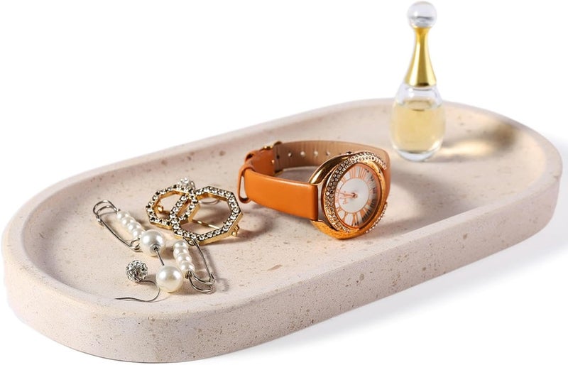 Koville Natural Marble Tray for Bathroom, Vanity Decorative Marble Trays for Countertop Organizer, Catchall Trays for Perfume, Candles, Jewelry, Stone Tray for Decor(Moca Crema Yellow) - Image 1